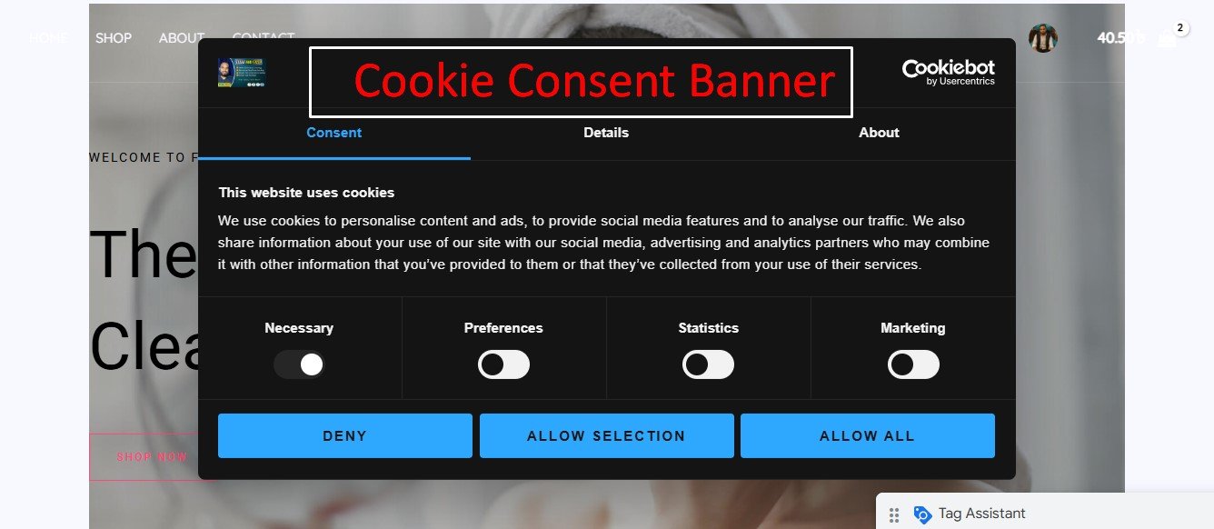 Cookiebot CMP banner — live on client site