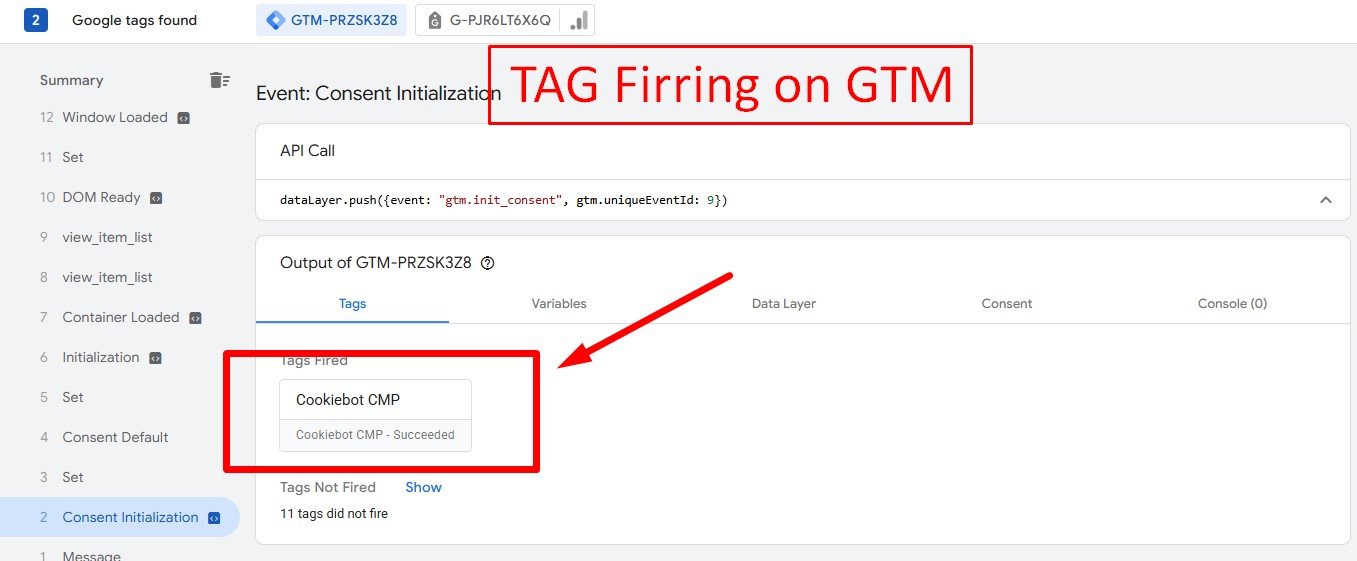 GTM Preview — Cookiebot CMP firing on Consent Initialization