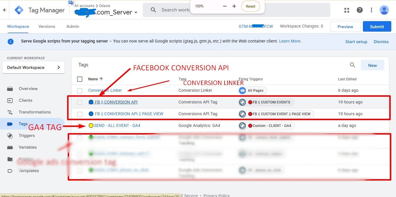 Server container — FB CAPI + GA4 + GAds