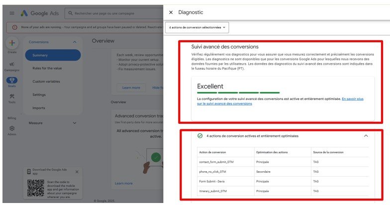 Enhanced Conversions — diagnostic: "Excellent"