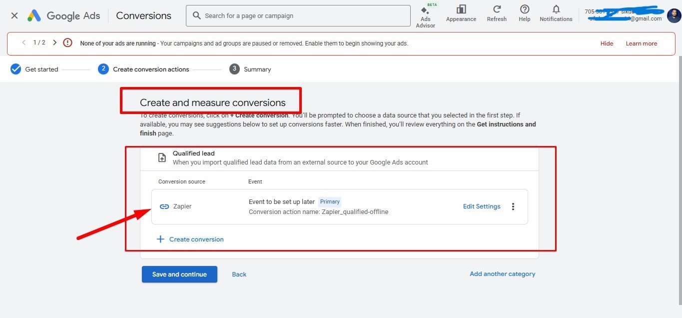 Step 2 — Connect Zapier as the conversion source