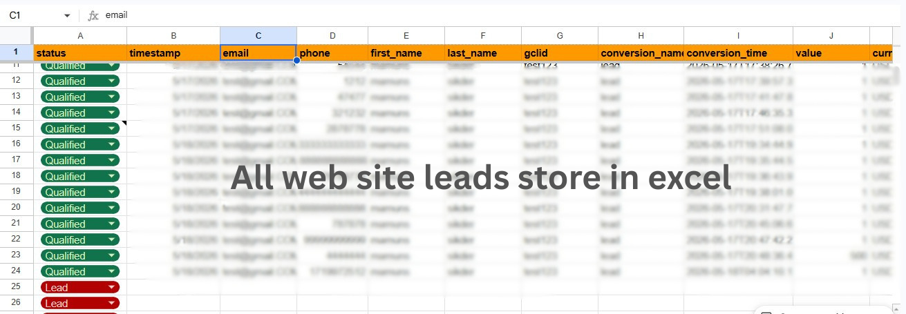 Step 2 — All website leads stored in master sheet