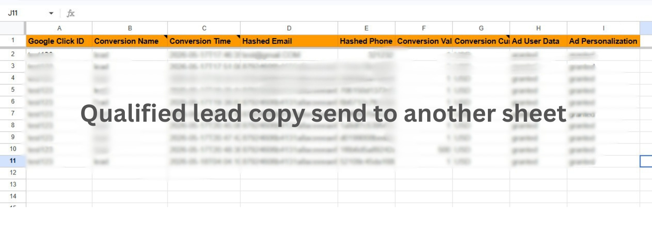 Step 3 — Qualified leads routed to Google Ads sheet