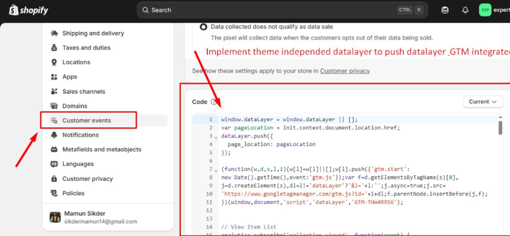 Theme-independent dataLayer in Shopify Customer Events