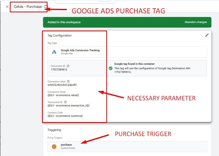 Google Ads purchase conversion tag